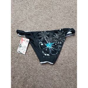 NWT Junior's Small Split Black & White Embroidered Hipster Bikini Bottoms